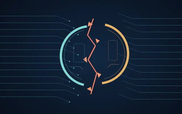 Ilustração abstrata de um selo partido por uma fratura luminosa entre circuitos, símbolo de um compromisso rompido com a segurança da inteligência artificial.