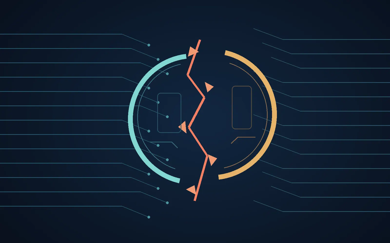Ilustração abstrata de um selo partido por uma fratura luminosa entre circuitos, símbolo de um compromisso rompido com a segurança da inteligência artificial.